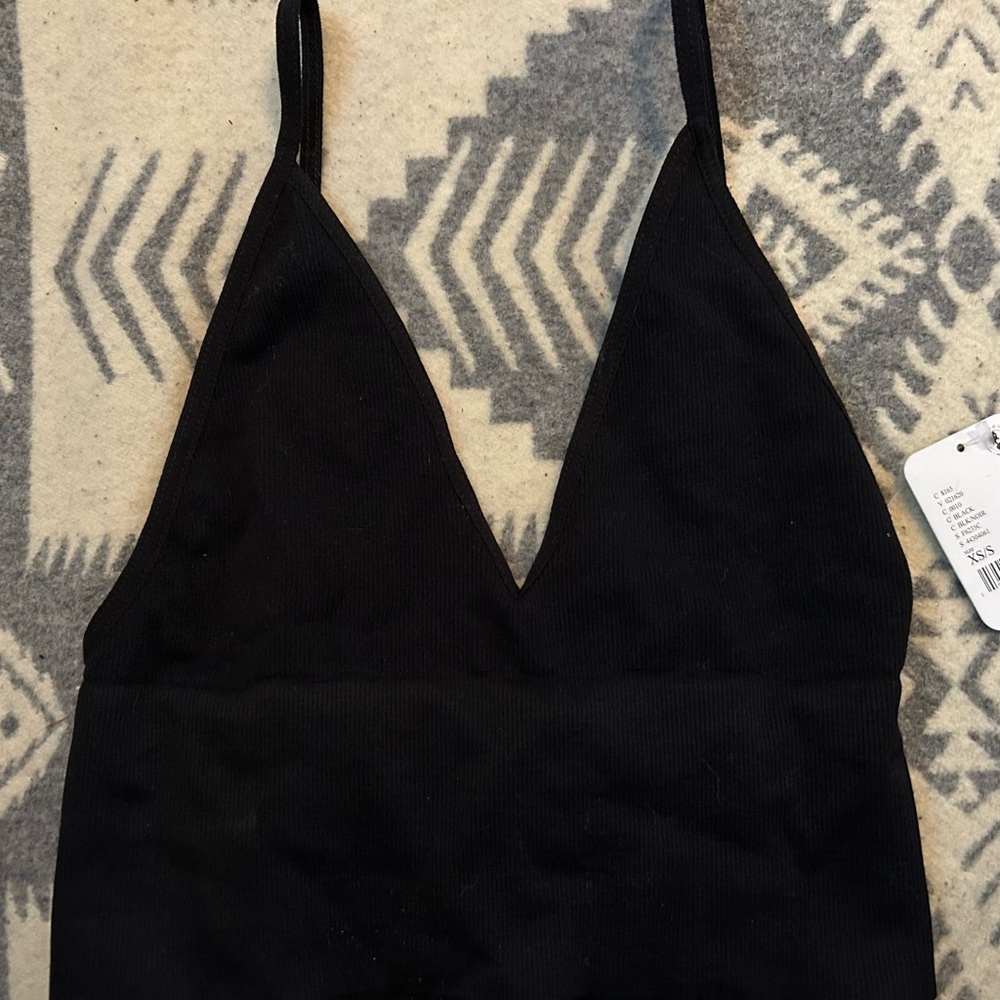 Free people s Black Ribbed bralette bra top spaghetti strap crop top
